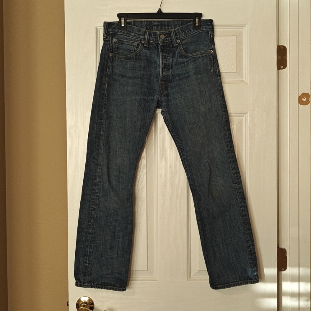 Levi Men's 501 Button Fly  Blue W 31 L 30 Denim Straight Jeans